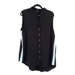 Black with White Sleeveless Button Blouse Size XL Vince Camino NWT